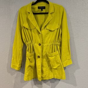 marc new york chartreuse linen blazer S, classic, resort wear.